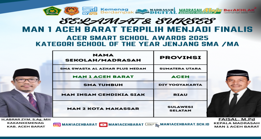 MAN 1 ACEH BARAT TERPILIH SEBAGAI SALAH SATU FINALIS ACER SMART SCHOOL AWARDS 2025